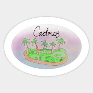 Cedros watercolor Island travel, beach, sea and palm trees. Holidays and vacation, summer and relaxation Sticker